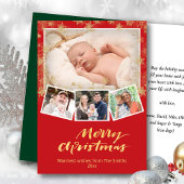 Elegant Gold Script Snowflakes Modern Red Festive Feestdagen Kaart