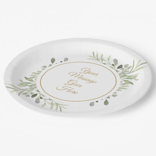 Elegant Gold Script Soft Waterverf Greenery Papieren Bordje (Gekanteld)