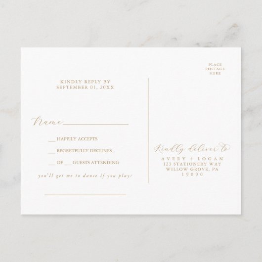 Elegant Gold Script Song Request RSVP Briefkaart (Achterkant)