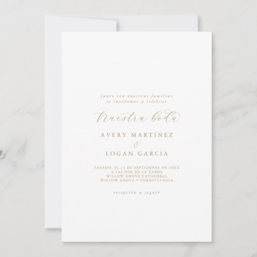Elegant Gold Script Spain Nuestra Boda Kaart (Voorkant)