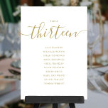 Elegant Gold Script Table Number 13 Seating Chart Kaart<br><div class="desc">Deze elegante gouden en witte handtekeningsmanuscript dubbel-zijdig lijst nummer 13 zitplaatsende grafiekkaarten zijn perfect voor alle vieringen. Ontworpen door: Thisnotme©</div>