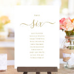 Elegant Gold Script Table Number 6 Seating Chart Kaart<br><div class="desc">Deze elegante gouden en witte handtekeningsmanuscript dubbel-zijdig lijst nummer 6 zitplaatsende grafiekkaarten zijn perfect voor alle vieringen. Ontworpen door: Thisnotme©</div>