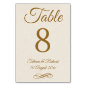 Elegant Gold Script Table Number Kaart (Voorkant)