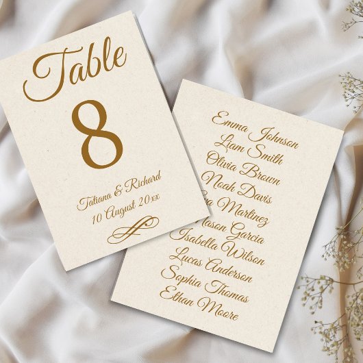 Elegant Gold Script Table Number Kaart