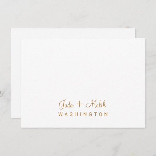 Elegant Gold Script Trouwpaar Monogram Notitiekaartje (Voorkant / Achterkant)