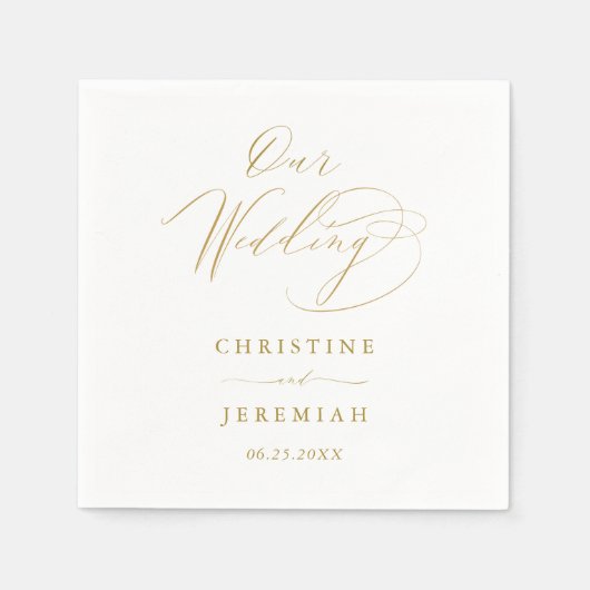 Elegant Gold Script Typography Wedding Napkins Servet (Voorkant)