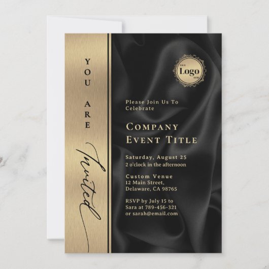 Elegant Gold Script U wordt uitgenodigd Bedrijf Lo Kaart (Voorkant)