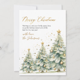 Elegant Gold Script Watercolor Christmas Tree Feestdagenkaart