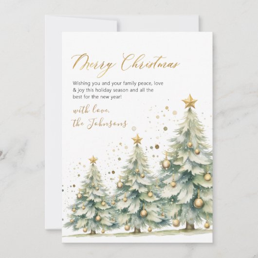 Elegant Gold Script Watercolor Christmas Tree Feestdagenkaart (Voorkant)