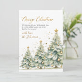 Elegant Gold Script Watercolor Christmas Tree  Feestdagenkaart (Staand voorkant)