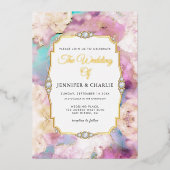 Elegant Gold Script Waterverf Marble Modern Real Folie Uitnodiging (Voorkant)