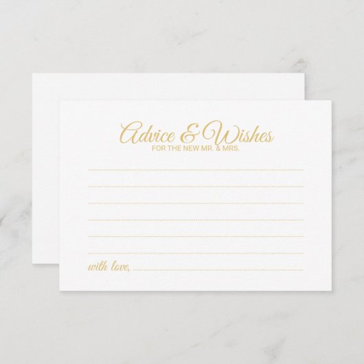 Elegant Gold Script Wedding Advice en Wishes Kaart (Voorkant / Achterkant)