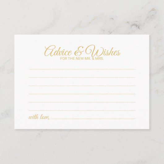 Elegant Gold Script Wedding Advice en Wishes Kaart (Voorkant)