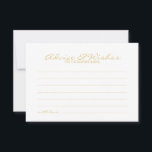 Elegant Gold Script Wedding Advice en Wishes Kaart<br><div class="desc">Voeg een persoonlijke aanraking toe aan uw bruiloft met een elegante trouwraad en wenskaart. Deze advieskaart is voorzien van een titel in de gouden moderne, elegante lettertypestijl voor calligrafie en van details in gouden sans serif lettertypestijl op een witte achtergrond. Ideaal voor bruiloft, baby shower, verjaardagsfeest, vrijgezellenfeest, bachelorette en alle...</div>
