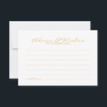 Elegant Gold Script Wedding Advice en Wishes Kaart<br><div class="desc">Voeg een persoonlijke aanraking toe aan uw bruiloft met een elegante trouwraad en wenskaart. Deze advieskaart is voorzien van een titel in de gouden moderne, elegante lettertypestijl voor calligrafie en van details in gouden sans serif lettertypestijl op een witte achtergrond. Ideaal voor bruiloft, baby shower, verjaardagsfeest, vrijgezellenfeest, bachelorette en alle...</div>