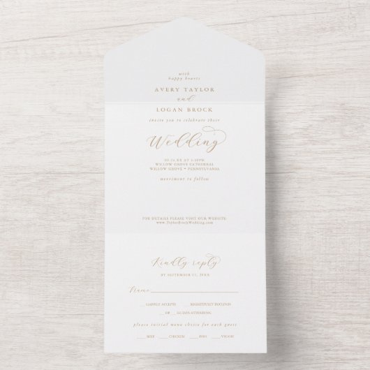 Elegant Gold Script Wedding All In One Uitnodiging (Binnen)