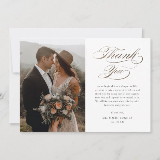 Elegant Gold Script Wedding Bedankkaart (Voorkant)