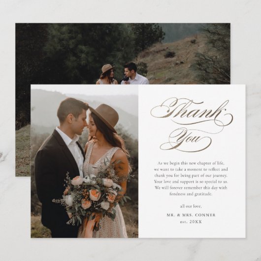 Elegant Gold Script Wedding Bedankkaart (Voorkant / Achterkant)