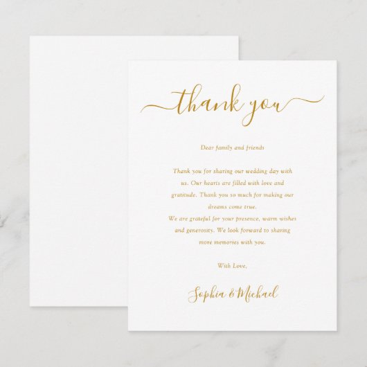 Elegant Gold Script Wedding Bedankkaart (Voorkant / Achterkant)