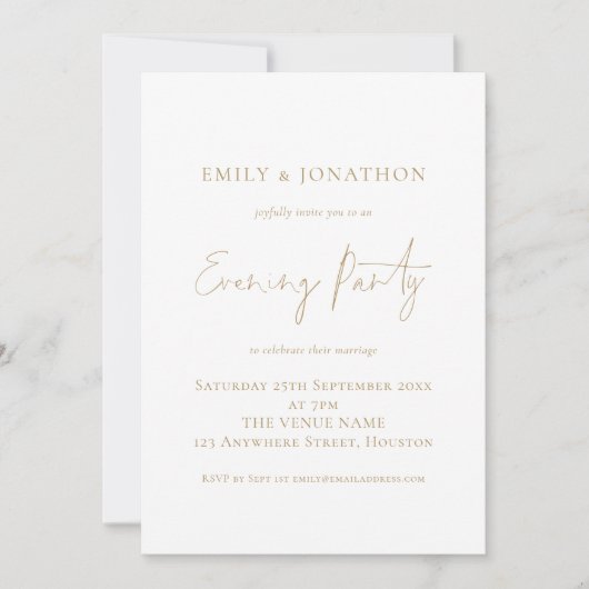Elegant Gold Script Wedding Evening Party Kaart (Voorkant)