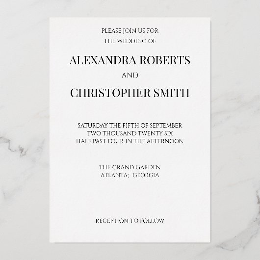 Elegant Gold Script Wedding Folie Uitnodiging (Achterkant)