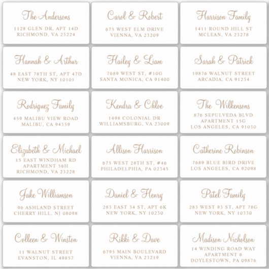 Elegant Gold Script Wedding Guest Address Sticker (Voorkant)