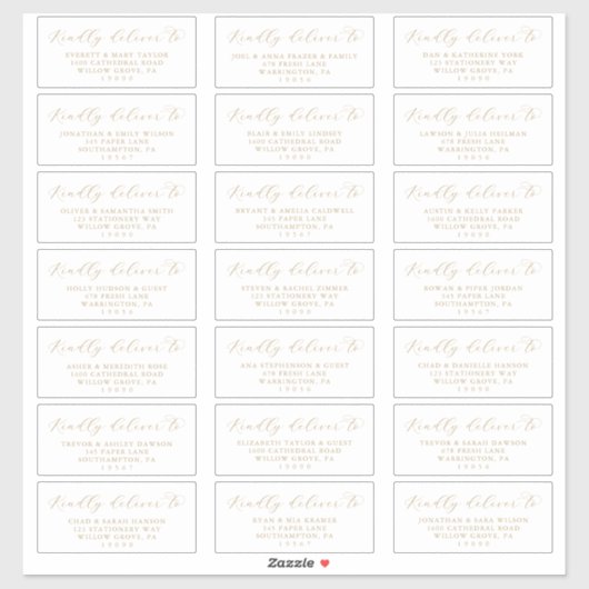 Elegant Gold Script Wedding Guest Adresetiketten Sticker (Vel)