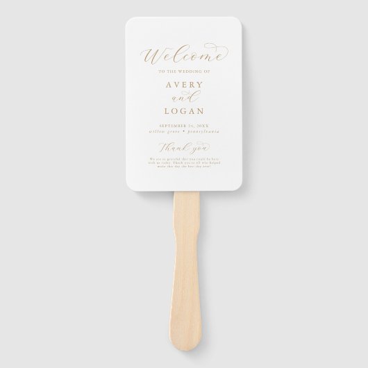 Elegant Gold Script Wedding Program Hand Fan Handwaaier (Voorkant)