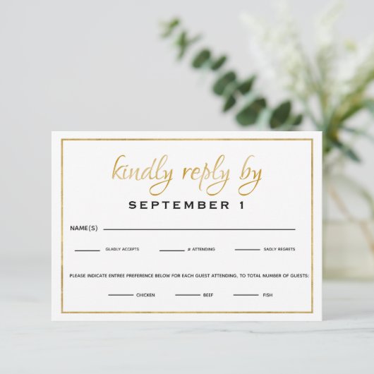 Elegant Gold Script Wedding/Reception RSVP (Staand voorkant)
