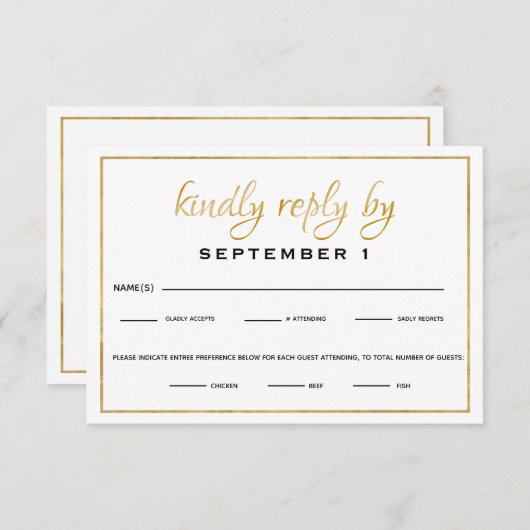Elegant Gold Script Wedding/Reception RSVP (Voorkant / Achterkant)