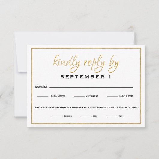 Elegant Gold Script Wedding/Reception RSVP Kaartje (Voorkant)