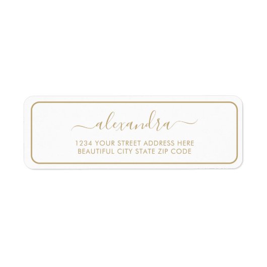 Elegant Gold Script Wedding Return-adres Etiket (Voorkant)