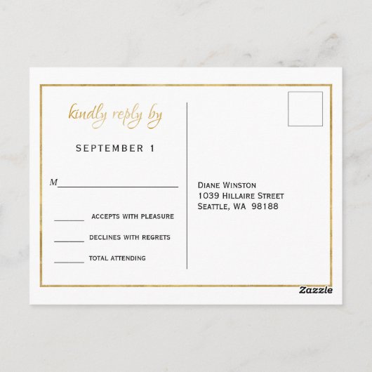 Elegant Gold Script Wedding RSVP Briefkaart (Achterkant)
