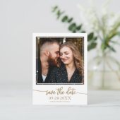 Elegant Gold Script Wedding Save the Date Photo Briefkaart (Staand voorkant)