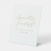 Elegant Gold Script Wedding Sparkler Sendoff Reclamebord Met Voetstuk (Voorkant)