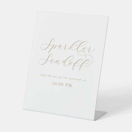 Elegant Gold Script Wedding Sparkler Sendoff Reclamebord Met Voetstuk (Voorkant)