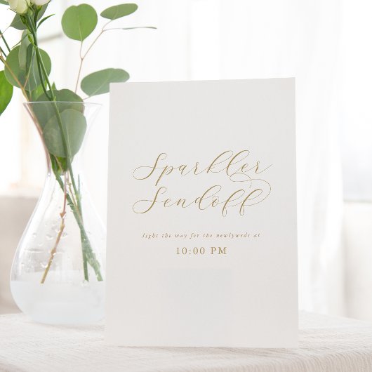 Elegant Gold Script Wedding Sparkler Sendoff Reclamebord Met Voetstuk