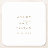 Elegant Gold Script Wedding Square Paper Onderzett Kartonnen Onderzetters (Voorkant)