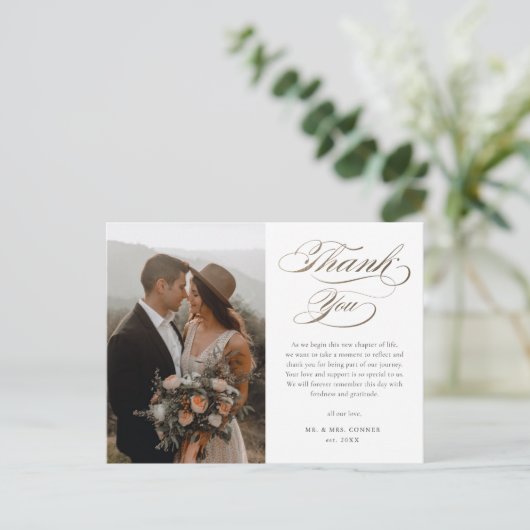 Elegant Gold Script Weduwen Hartelijk dank Briefkaart (Staand voorkant)