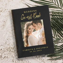 Elegant Gold Script Weduwfoto Guestbook Notitieboek