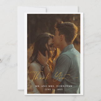Elegant Gold Script Weduwfoto Hartelijk dank kaart