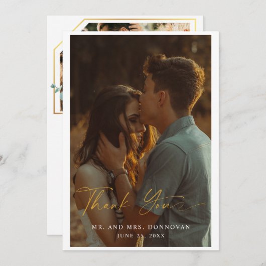 Elegant Gold Script Weduwfoto Hartelijk dank kaart (Voorkant / Achterkant)