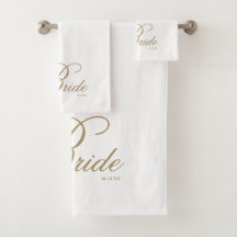 Elegant Gold Script White Bride Bath-handdoekset