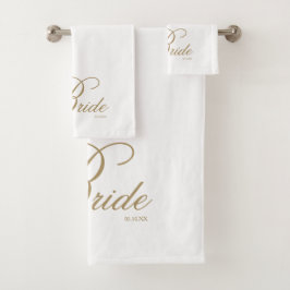 Elegant Gold Script White Bride Bath-handdoekset Bad Handdoek