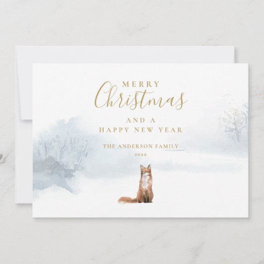 Elegant Gold Script Winter Fox Feestdagenkaart (Voorkant)