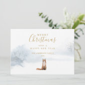 Elegant Gold Script Winter Fox Feestdagenkaart (Staand voorkant)
