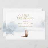 Elegant Gold Script Winter Fox Feestdagenkaart (Voorkant / Achterkant)