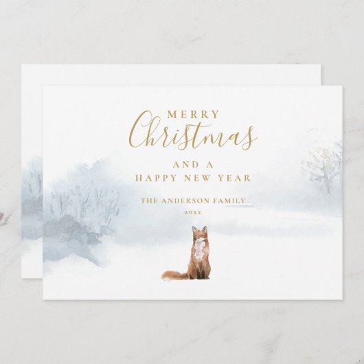Elegant Gold Script Winter Fox Feestdagenkaart (Voorkant / Achterkant)