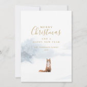 Elegant Gold Script Winter Fox Feestdagenkaart (Voorkant)
