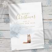 Elegant Gold Script Winter Fox Feestdagenkaart